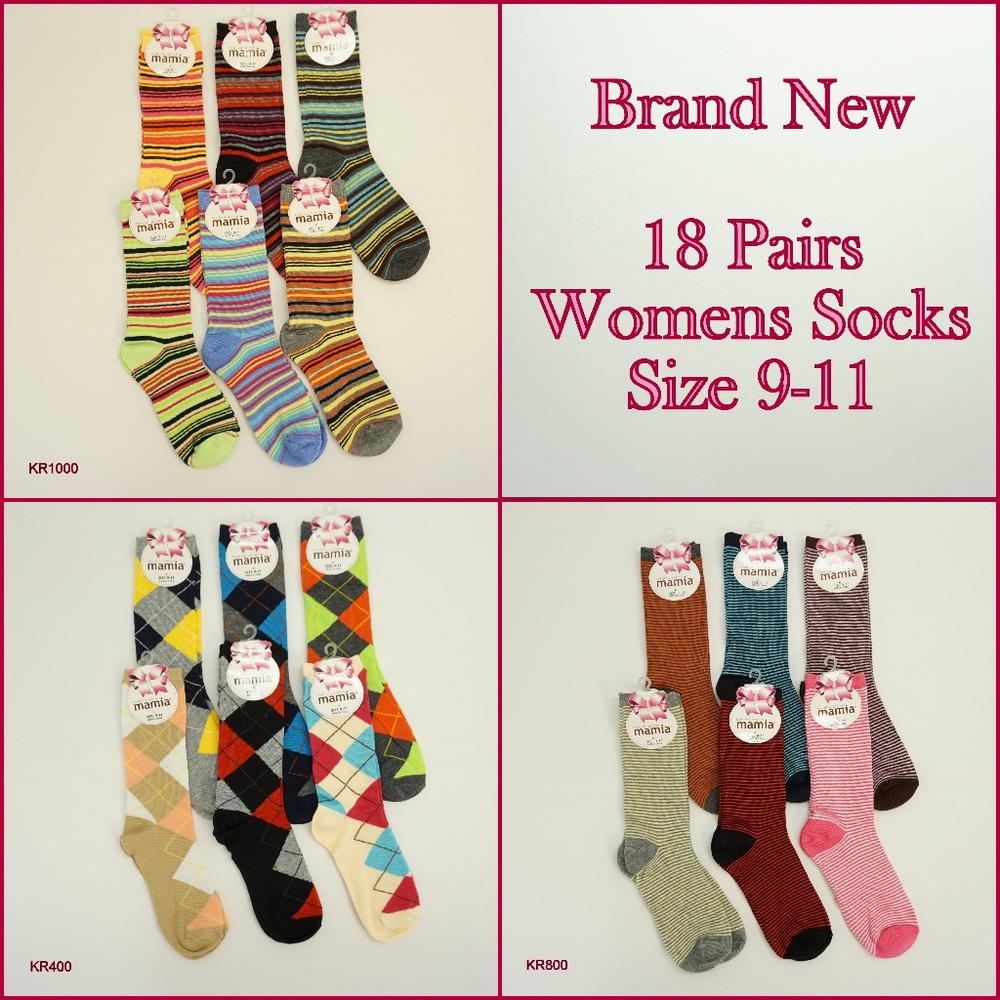 18 Pairs Fun Colorful Womens Crew Socks Size 9-11 - Picture 1 of 5